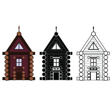 Wooden log house.Vector image. Set of styles