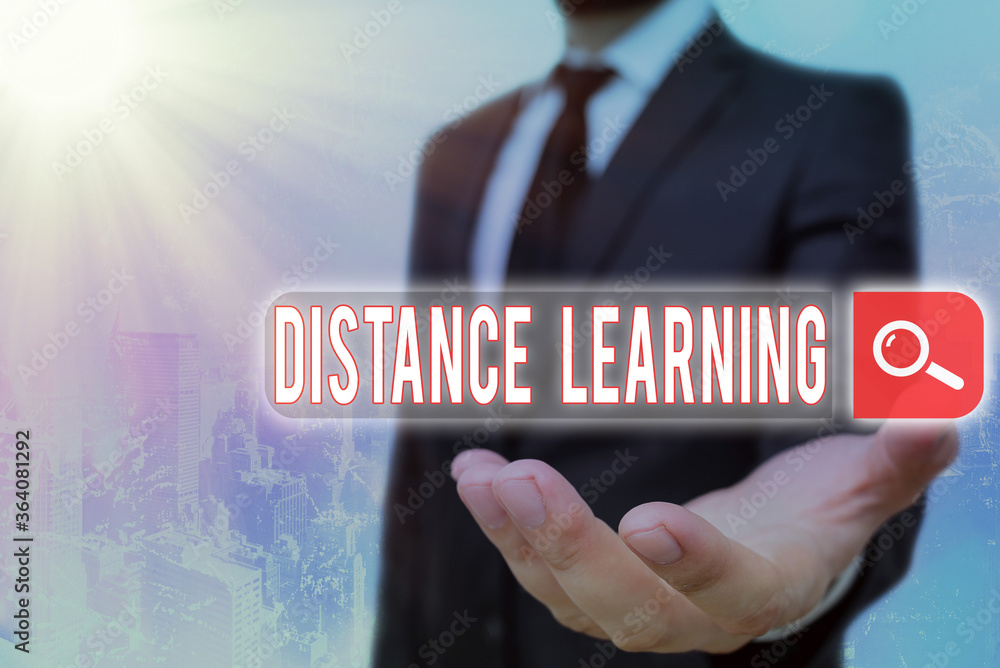 Poster handwriting text distance learning. conceptual photo educational lectures broadcasted over the inter