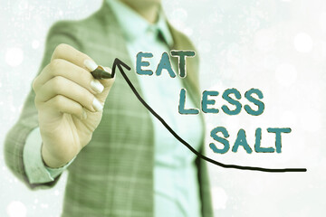Writing note showing Eat Less Salt. Business concept for reducing the sodium intake on the food and...
