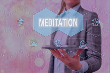 Handwriting text Meditation. Conceptual photo achieve a mentally clear and emotionally calm and...