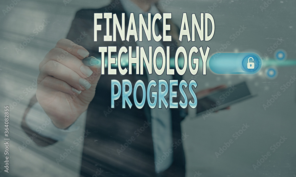 Poster writing note showing finance and technology progress. business concept for helps develop innovative 