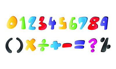 Kids math Cartoon Number Set. Vector set of 1-9 digit baby icons. school Mathematical Symbols.