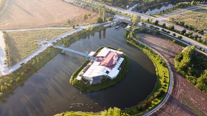 Fototapeta premium aerial view of the little island restaurant 