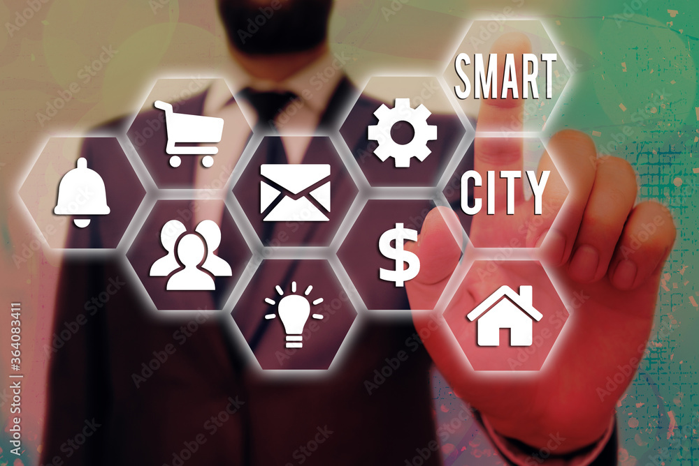 Poster text sign showing smart city. business photo text an urban area that uses communication technologies