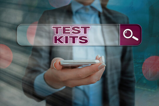 Text sign showing Test Kits. Business photo showcasing tools used to detect the presence of something in the body Web search digital information futuristic technology network connection