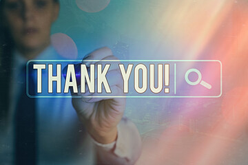 Writing note showing Thank You. Business concept for polite expression to acknowledge a gift,...