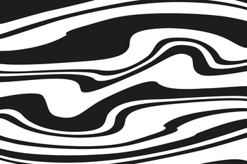 Digital image with a psychedelic stripes. Vector illustration. Texture with wavy, curves lines. Optical art background. Wave design black and white. 