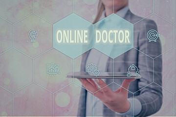 Handwriting text Online Doctor. Conceptual photo health practitioners who deliver healthcare over...