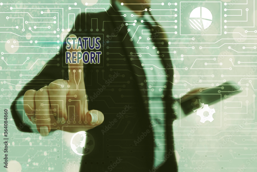 Poster writing note showing status report. business concept for summarizes the particular situation as of a