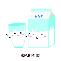 Cute happy glass and fresh milk vector design