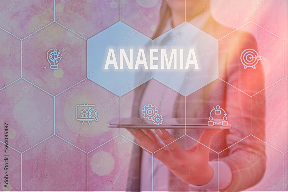 Wall mural handwriting text anaemia. conceptual photo a condition marked by a deficiency of hemoglobin in the b