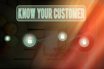 Writing note showing Know Your Customer. Business concept for The idea of business identification...