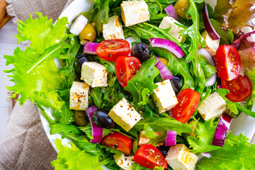 Greek salad with sheep's cheese a delicious classic.