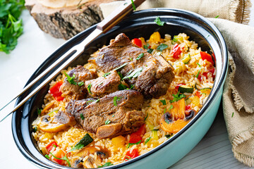 fried rice with vegetables and meat