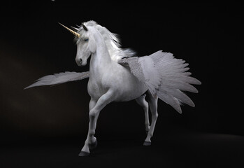 Obraz na płótnie Canvas 3D Render : the portrait of Unicorn horse with wings