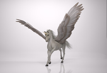 3D Render : the portrait of Unicorn horse with wings © Tritons