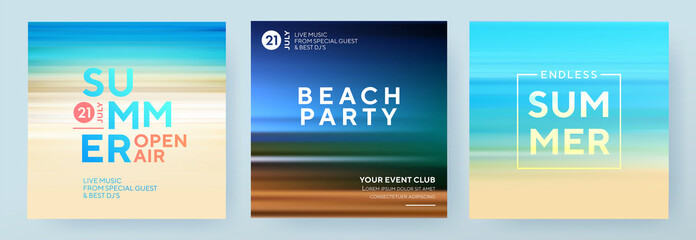 Summer backgrounds set. Creative posters or banners design with gradients in summer colors. Ocean horizon, golden sunny sea beach, summer sunset and night. Trendy design for sale, social media, web © Tanya Shulga