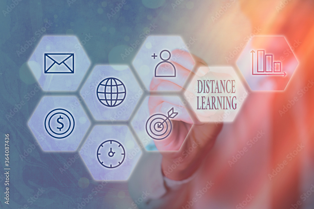 Aufkleber conceptual hand writing showing distance learning. concept meaning educational lectures broadcasted 