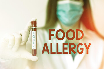 Handwriting text writing Food Allergy. Conceptual photo abnormal immune system response to allergen...