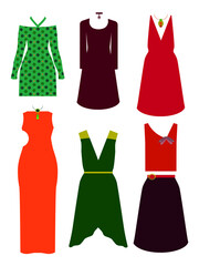 Fashion dress collection.Flat cartoon illustration. 