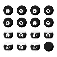 Black And White Billiard Balls Collection Isolated On White Background. Billiard Balls Symbol Modern, Simple, Vector, Icon For Website Design, Mobile App, UI. Vector Illustration