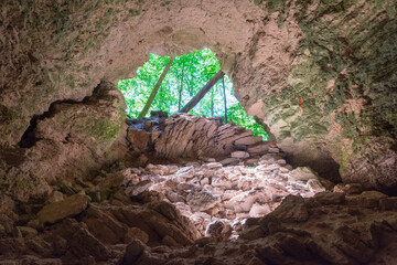 view from a cave in the Ichalkovsky forest