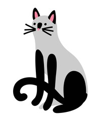 Grey cat vector outline character isolated on white background