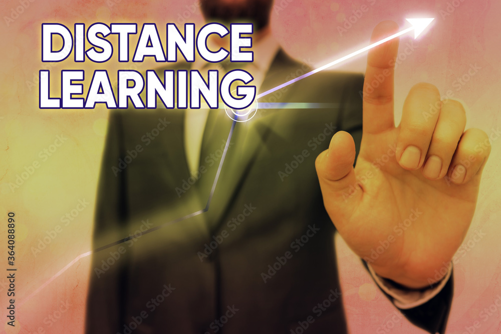 Poster handwriting text writing distance learning. conceptual photo educational lectures broadcasted over t