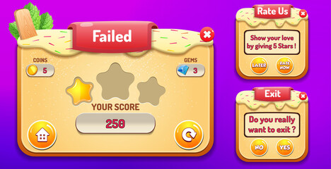 Candy Game UI menus popup 