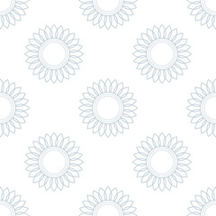 Sunflowers. Vector seamless pattern. Simple style. The gray outline of elements on a white background. For backdrops decoration, banners, textiles, paper, fabrics, prints, and more creatives designs.
