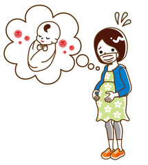 Pregnant woman concerned her baby about infection, line art