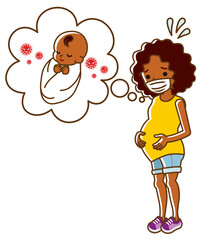 Pregnant woman concerned her baby about infection - african, line art
