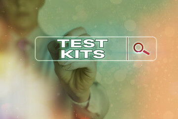 Writing note showing Test Kits. Business concept for tools used to detect the presence of something in the body Web search digital information futuristic technology network connection