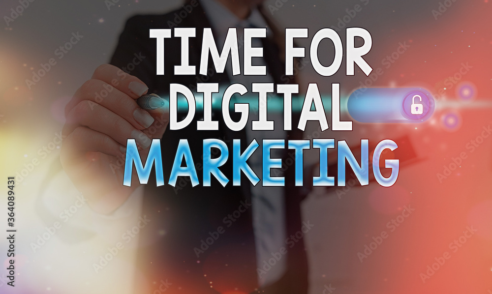 Poster writing note showing time for digital marketing. business concept for advantage on technology social