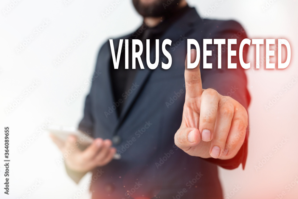 Aufkleber text sign showing virus detected. business photo showcasing a computer program used to prevent and r