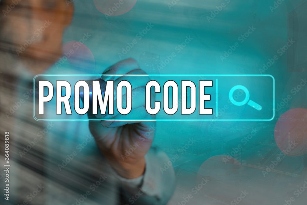 Poster writing note showing promo code. business concept for letters or numbers that allows getting a disco