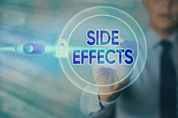 Writing note showing Side Effects. Business concept for Typically undesirable effect of a drug or...