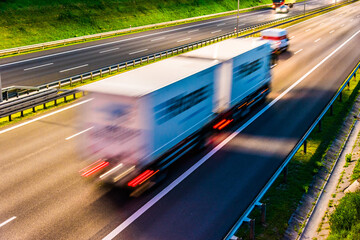 Trucks on six lane controlled-access highway in Poland