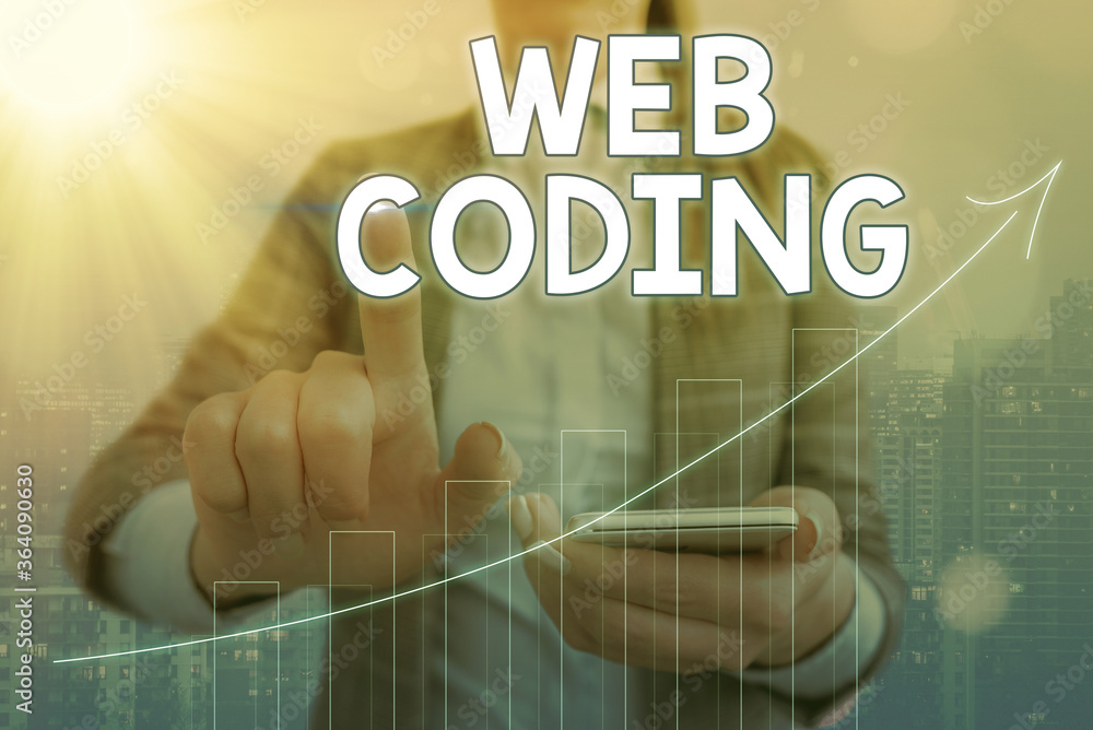 Poster conceptual hand writing showing web coding. concept meaning a system of symbols and rules used to re