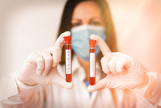 Text sign showing Hygiene. Business photo showcasing study of science of the establishment and maintenance of health Laboratory blood test sample shown for medical diagnostic analysis result