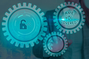 Writing note showing Are You Covered Question. Business concept for asking if they had insurance in...