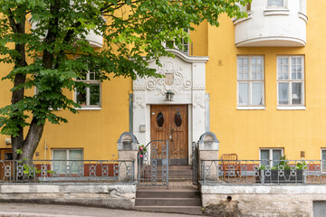 Fototapeta na wymiar Historical residential building in prime location of Helsinki, Finland