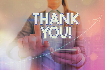 Conceptual hand writing showing Thank You. Concept meaning polite expression to acknowledge a gift,...
