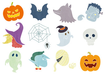 ハロウィンのキャラクターたちの素材イラスト