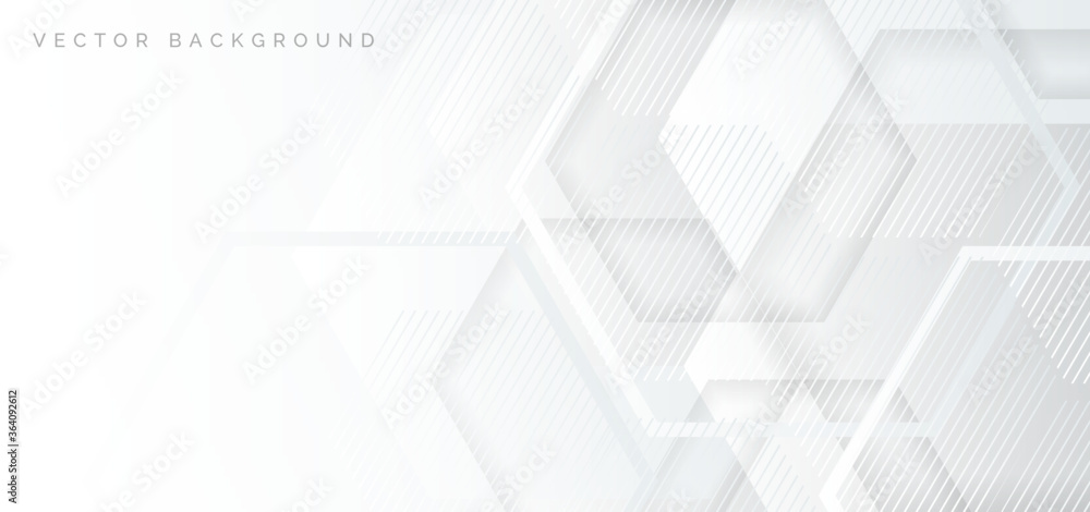 Wall mural abstract banner web white and gray geometric hexagon overlapping technology corporate concept backgr