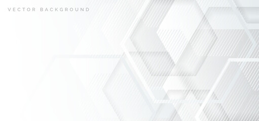Abstract banner web white and gray geometric hexagon overlapping  technology corporate concept background with space for your text.