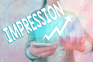 Writing note showing Impression. Business concept for an idea and feeling or opinion about...