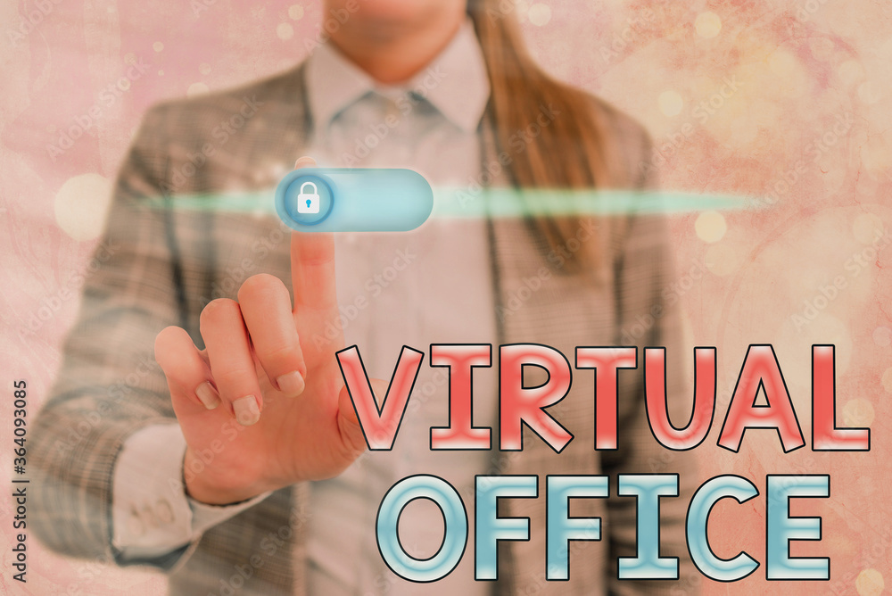 Poster word writing text virtual office. business photo showcasing operational domain of any business or or