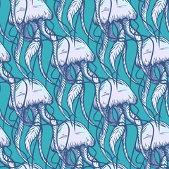 jellyfish ocean hand drawn pattern background