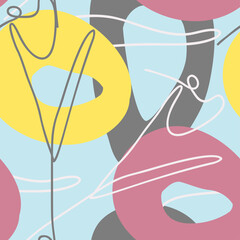 one line floral tulip hand drawn abstract shape pattern background